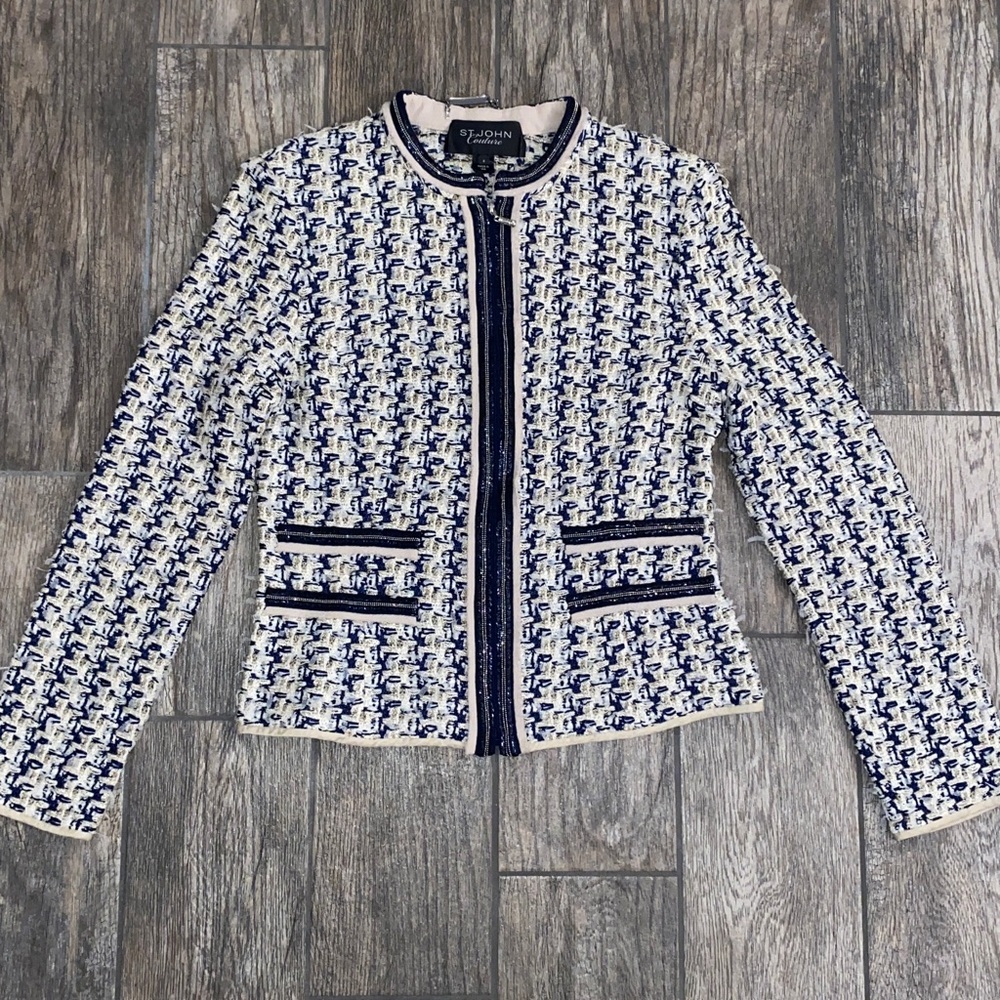St. John Couture Boucle Knit Tweed Pattern Evening Jacket
